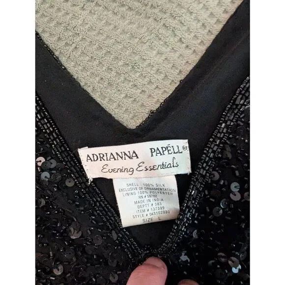 Vintage Adrianna Papell Evening Essentials Women's L Silk Black Top Blouse - Picture 7 of 8